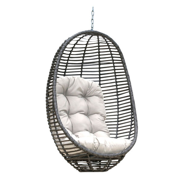 Intech Grey Outdoor Woven Hanging Chair with Sunbrella Canvas Lido Indigo cushion, image 1