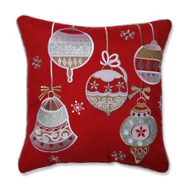 Red Sparkling Christmas Ornaments 16-Inch Throw Pillow, image 1