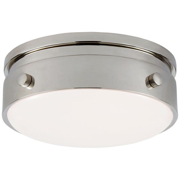 Hicks 5.5-Inch Solitaire Flush Mount in Polished Nickel with White Glass by Thomas O'Brien, image 1