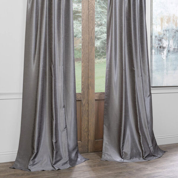 Gray 25 x 96-Inch Blackout Vintage Textured Faux Dupioni Silk Pleated Curtain, image 4