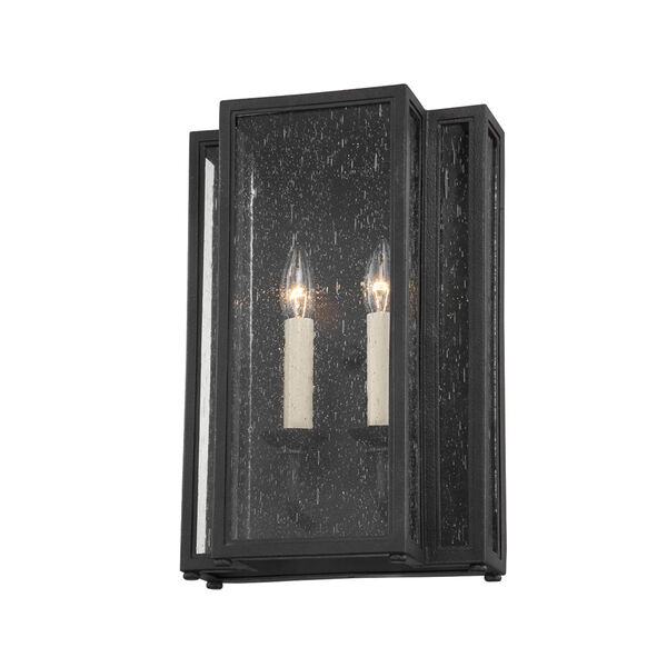 Leor Textured Black Two-Light Exterior Wall Sconce with Clear Glass, image 1