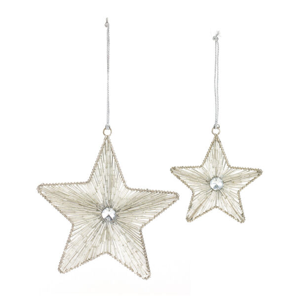 Silver Beaded Star Novelty Ornament, Set of 12, image 1