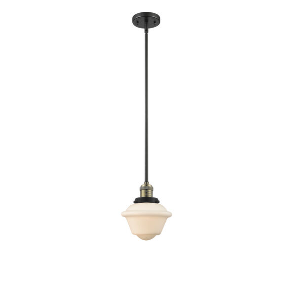 Franklin Restoration Black Antique Brass Eight-Inch LED Mini Pendant with Matte White Cased Small Oxford Shade, image 1
