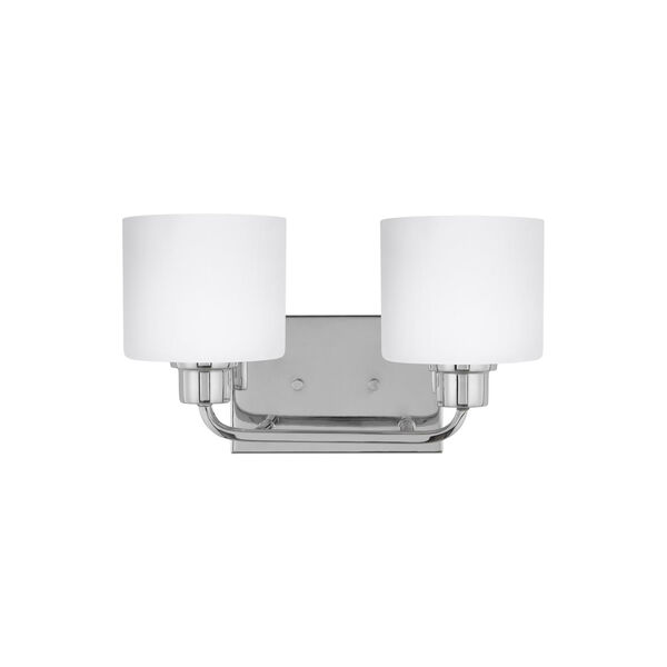 Canfield Chrome Two-Light Bath Vanity with Etched White Inside Shade, image 1