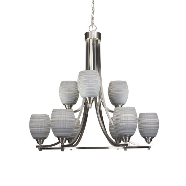 Paramount Brushed Nickel 30-Inch Nine-Light Chandelier with Gray Matrix Glass Shade, image 1