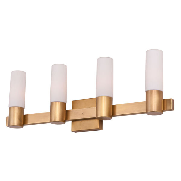 Contessa Natural Aged Brass Four Light Bath Vanity with Satin White Glass Shade, image 5