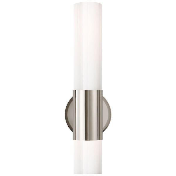 Penz Medium Cylindrical Sconce in Polished Nickel with White Glass by AERIN, image 1