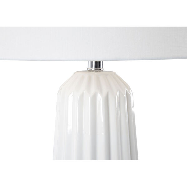 White Glaze and Clear One-Light Ribbed Ceramic Table Lamp, image 2