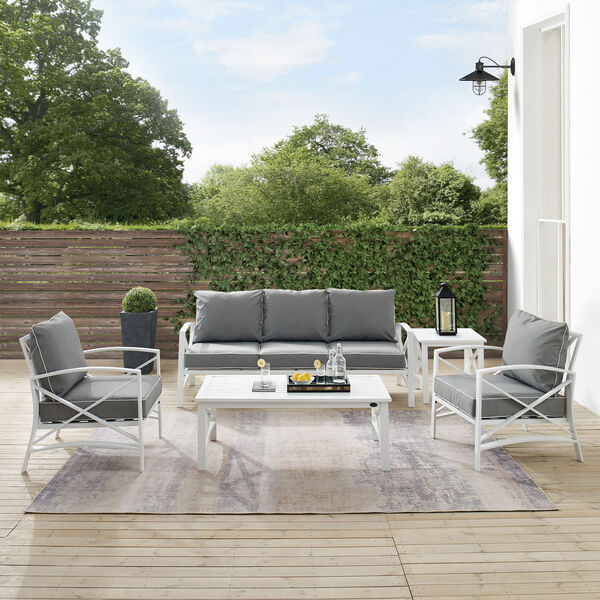 Kaplan Gray and White Outdoor Sofa Set, Five-Piece, image 3