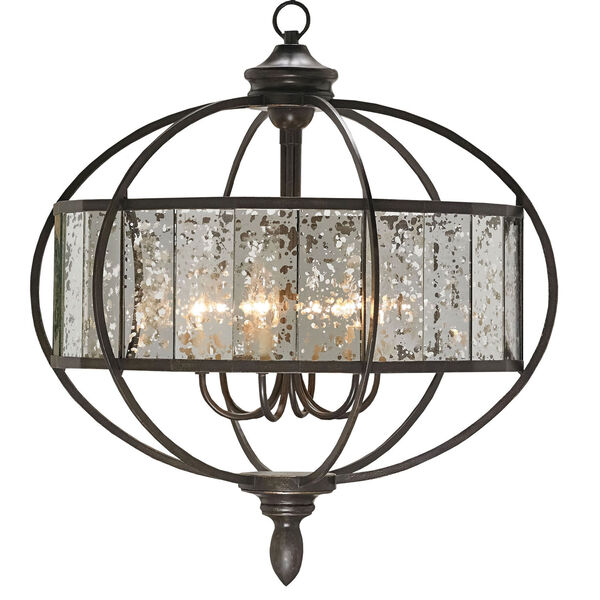 Florence Bronze Gold and Antique Mirror Six-Light Chandelier, image 2