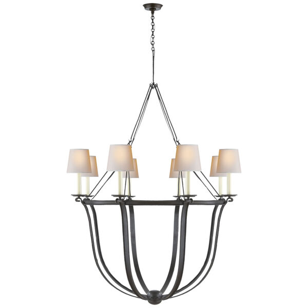 Lancaster Chandelier in Aged Iron with Natural Paper Shades by Chapman and Myers, image 1