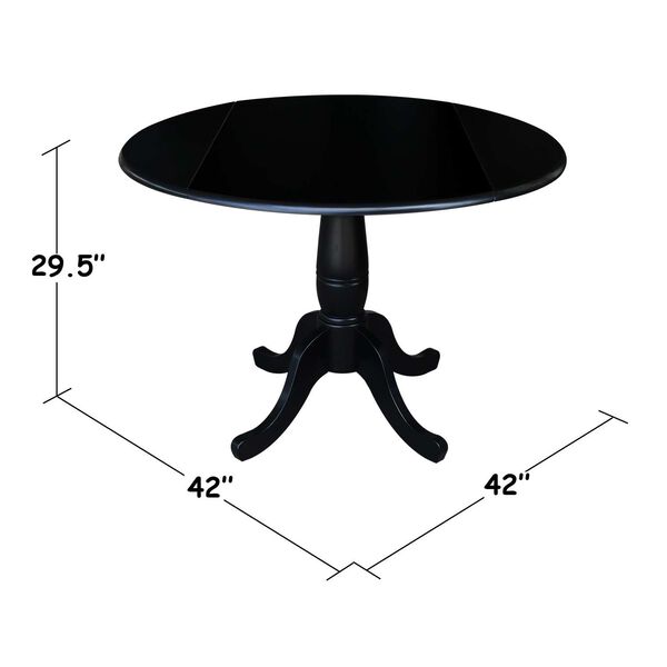 Black 30-Inch High Round Dual Drop Leaf Pedestal Dining Table, image 5