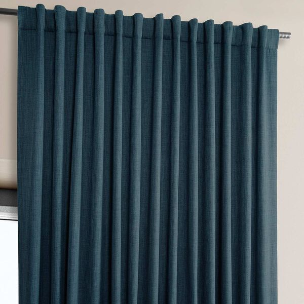 Story Blue Faux Linen Extra Wide Room Darkening Single Panel Curtain, image 5