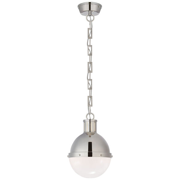 Hicks Small Pendant in Polished Nickel with White Glass by Thomas O'Brien, image 1