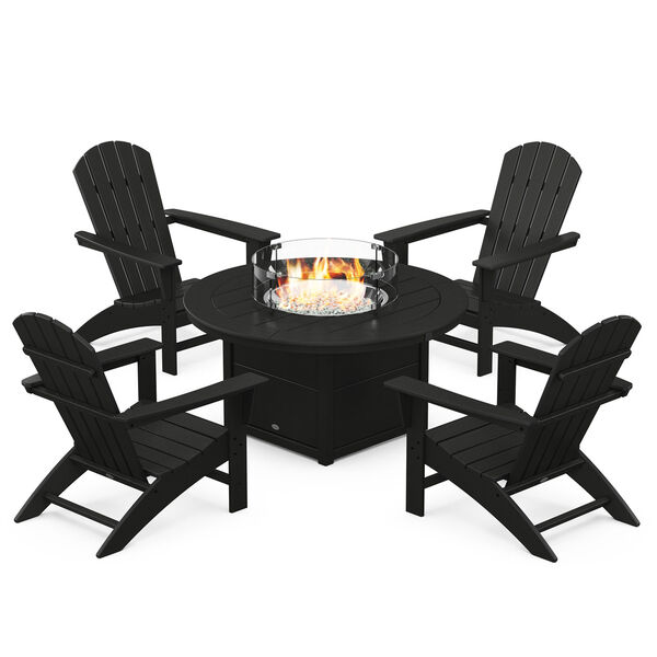 Nautical Black Adirondack Chair Conversation Set with Fire Pit Table, 5-Piece, image 1
