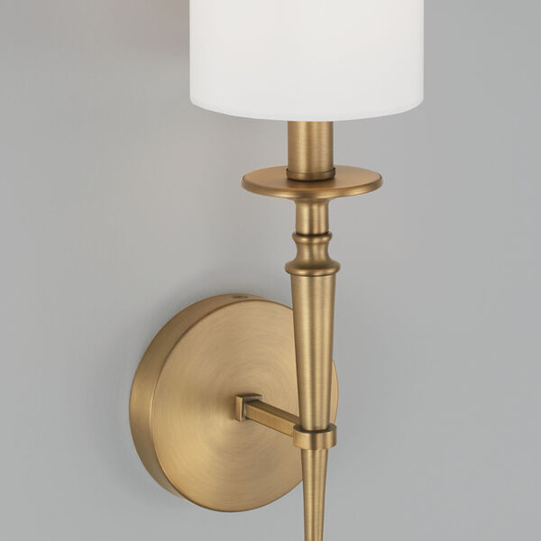 Abbie Aged Brass One-Light Wall Sconce with White Fabric Stay Straight Shade, image 4