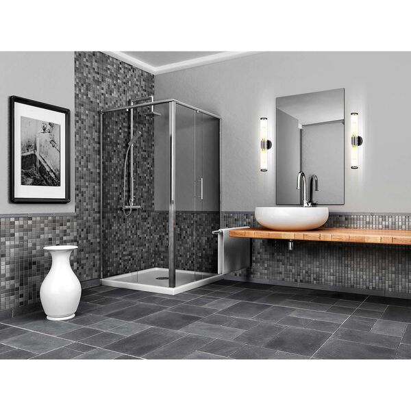 Varvara Black Two-Light Bath Vanity with Groved Clear Glass Shade, image 3