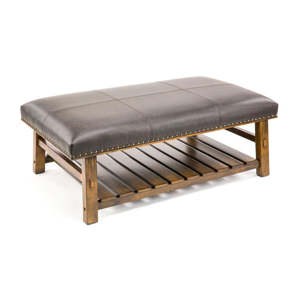 Selby Brown Slatted Shelf Accent Bench, image 2