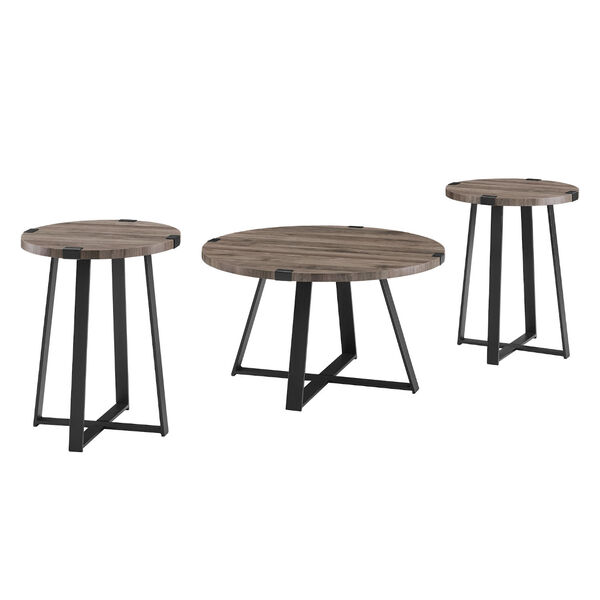 Slate Grey and Black Metal Wrap Coffee Table and Side Table Set, 3-Piece, image 1