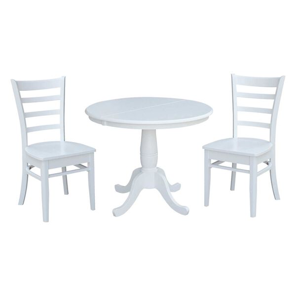 White Round Extension Dining Table with Chairs, 3-Piece, image 2