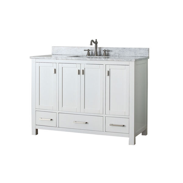 Modero White 48-Inch Sink Vanity with Carrera White Marble Top, image 2