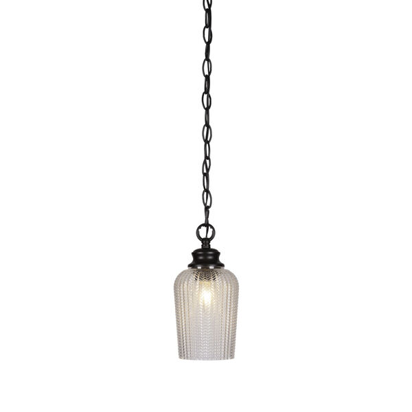 Cordova Matte Black One-Light 10-Inch Chain Hung Mini Pendant with Clear Textured Glass, image 1