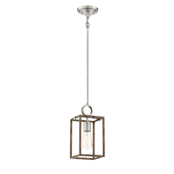 Country Estates Sun Faded Wood With Brushed Nickel One-Light Mini-Pendant, image 1
