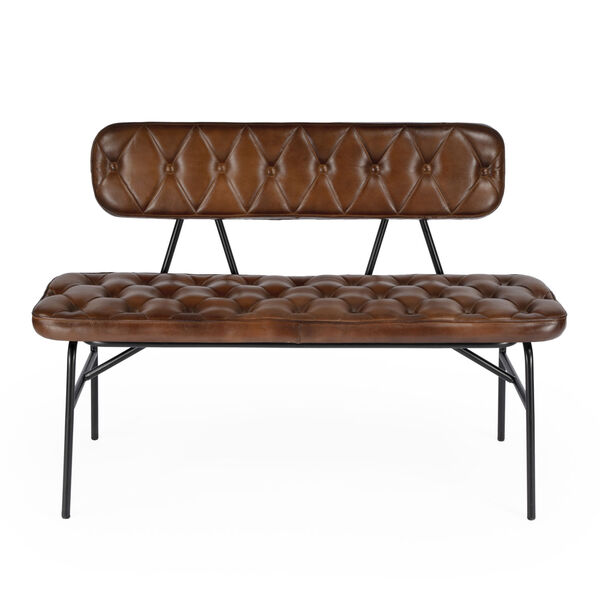 Austin Brown and Black Leather Button Tufted Bench, image 2