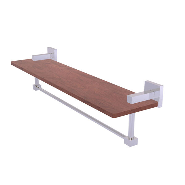 Montero Polished Chrome 22-Inch Solid IPE Ironwood Shelf with Integrated Towel Bar, image 1