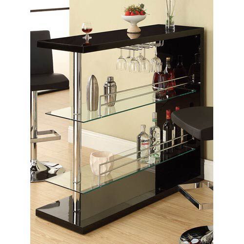 Bar Table with Two Shelves and Wine Holder in Gloss Black by Coaster 100165 