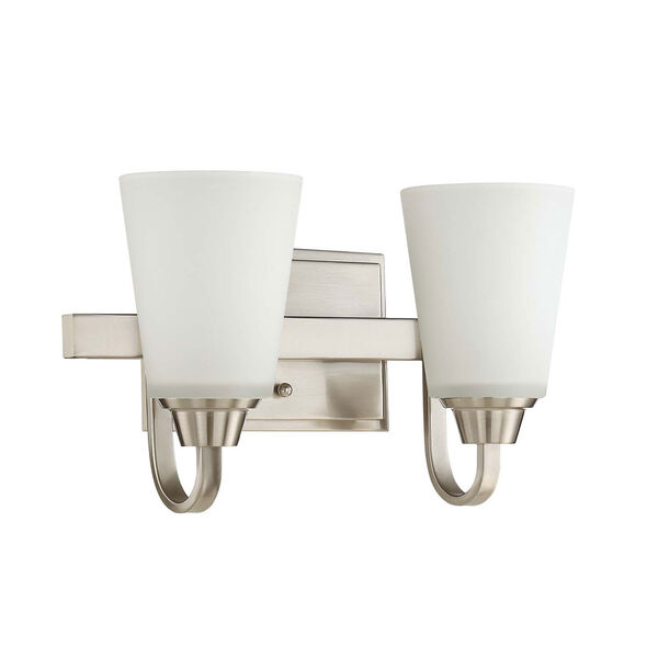 Grace Brushed Nickel Two-Light Vanity with White Frosted Glass Shade, image 1