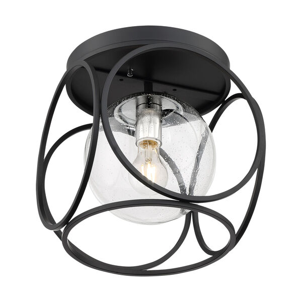 Aurora Black and Polished Nickel One-Light Flush Mount with Clear Seeded Glass, image 1