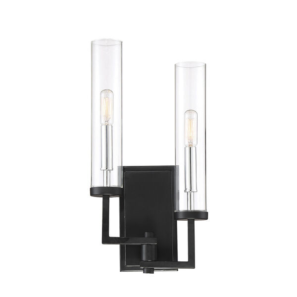 Folsom Matte Black with Polished Chrome Accents Two-Light Wall Sconce, image 1