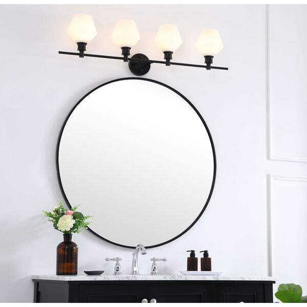 Gene Black Four-Light Bath Vanity with Frosted White Glass, image 2