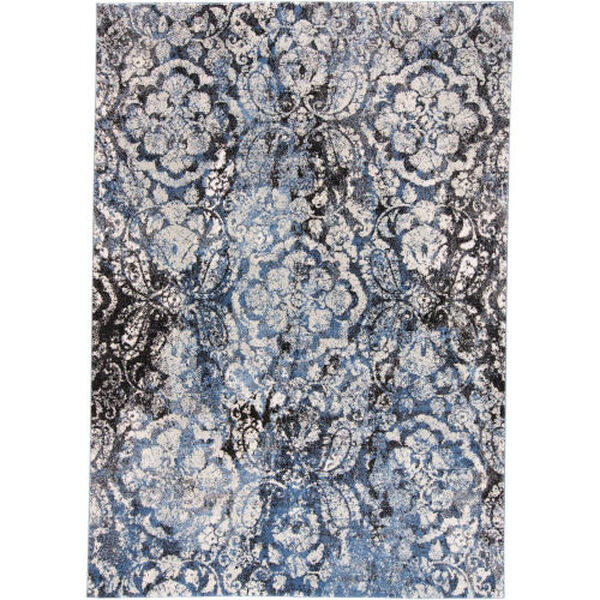 Ainsley Modern Distressed Floral Blue Black Rectangular: 4 Ft. 3 In. x 6 Ft. 3 In. Area Rug, image 1