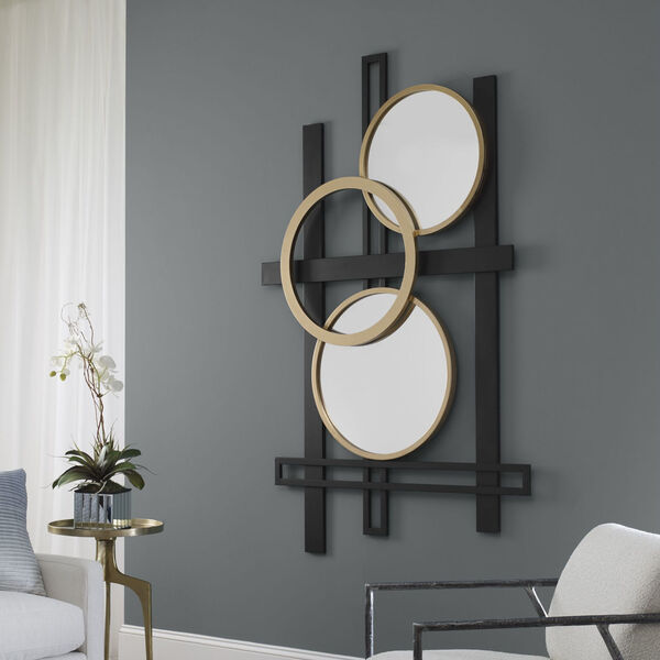 Urban Matte Black and Antique Gold Mirrored Wall Decor, image 1