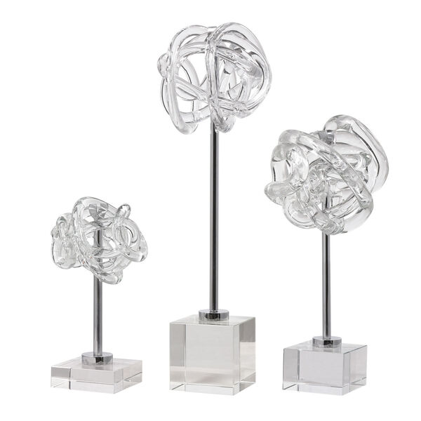 Neuron Polished Nickel Glass Table Top Sculptures, Set of 3, image 1