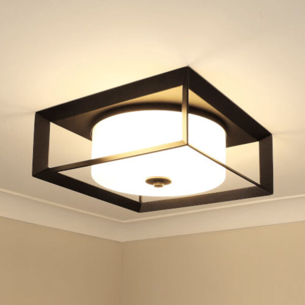 Darren Natural Black Two-Light Outdoor Flush Mount with Opal Glass, image 4