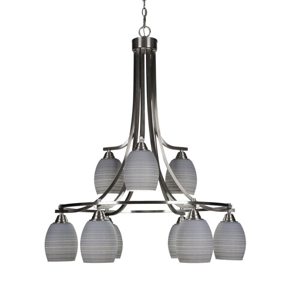 Paramount Brushed Nickel Nine-Light 30-Inch Chandelier with Gray Matrix Glass, image 1