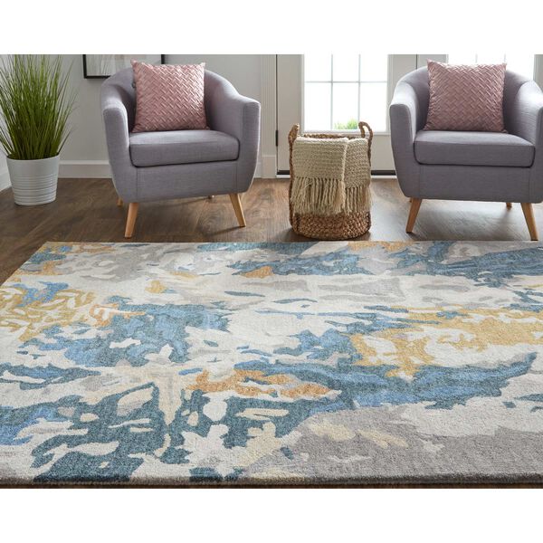 Everley Gray Blue Gold Area Rug, image 4
