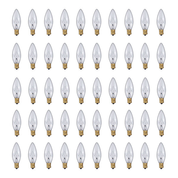 Pack of 50 Clear B8 Candelabra E12 Dimmable 5W 2700K Incandescent Light Bulbs, image 1