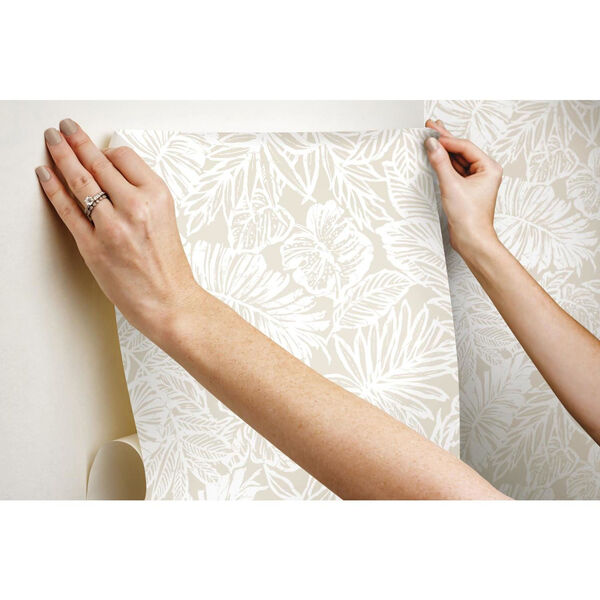 Batik Tropical Leaf Beige Peel And Stick Wallpaper – SAMPLE SWATCH ONLY, image 5