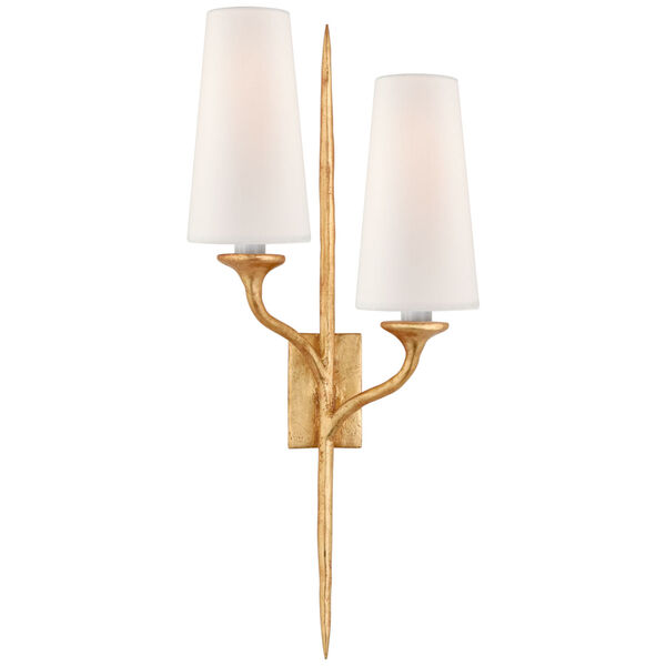 Iberia Double Left Sconce in Antique Gold Leaf with Linen Shades by Julie Neill, image 1