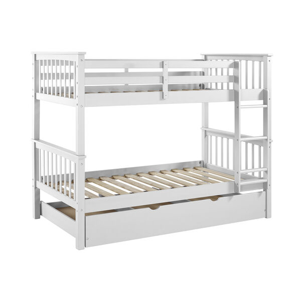 Solid Wood Twin Bunk Bed with Trundle Bed - White, image 3