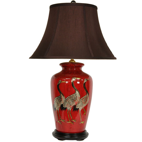 26-inch Red Crowned Cranes Vase Lamp, image 1
