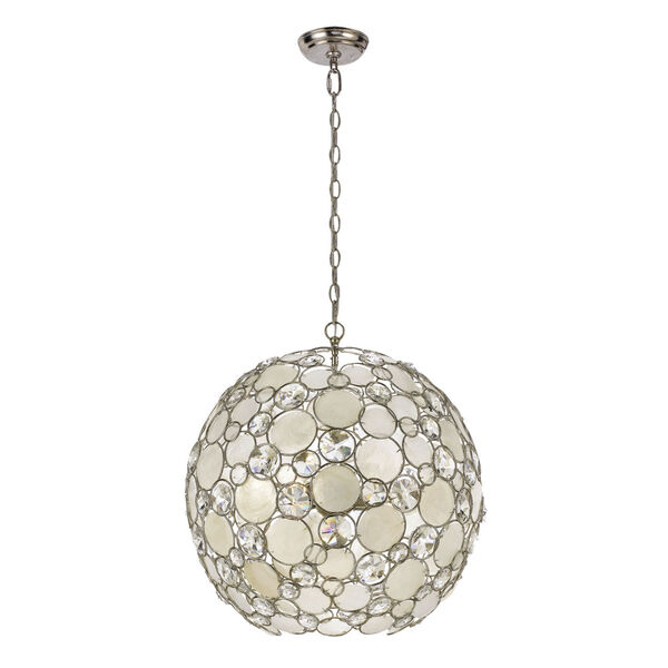 Palla Antique Silver Six-Light Pendant with Natural White Capiz Shell and Hand Cut Crystal, image 2