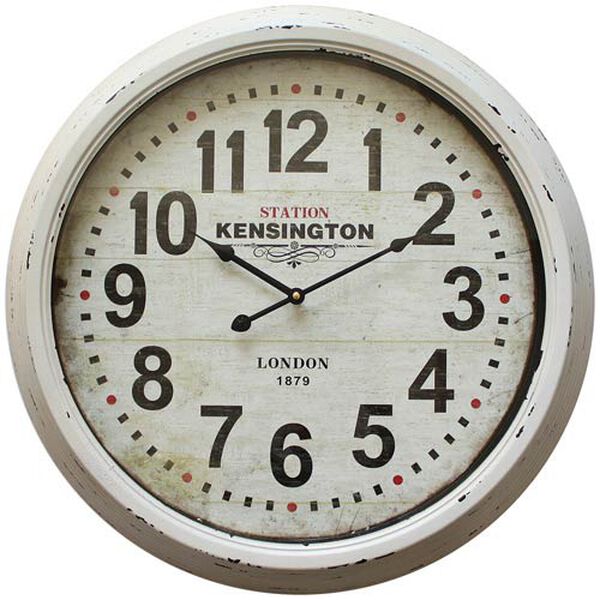 White Indoor 24-Inch Wall Clock with Distressed Iron Frame, image 1