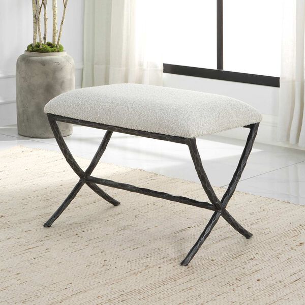 Brisby Distressed Charcoal and Warm Gray Fabric Small Bench, image 2