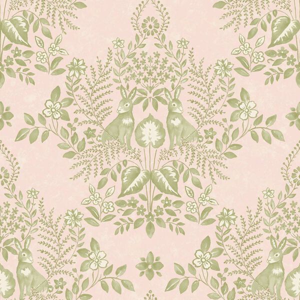 Cottontail Toile Pink and Chartreuse Peel and Stick Wallpaper, image 2