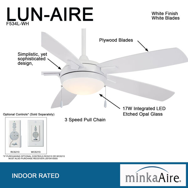 Lun-Aire White 54-Inch LED Ceiling Fan, image 3
